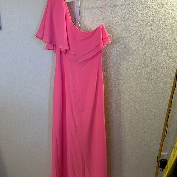 Pink‎ One Shoulder Ruffle Maxi Dress Formal Gown Bridesmaid Wedding Guest - Picture 6 of 6